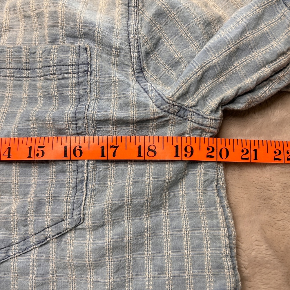 Free People Glacier Bay Printed Checked Distressed Blue Denim Tunic‎ Small Boho - Picture 10 of 11